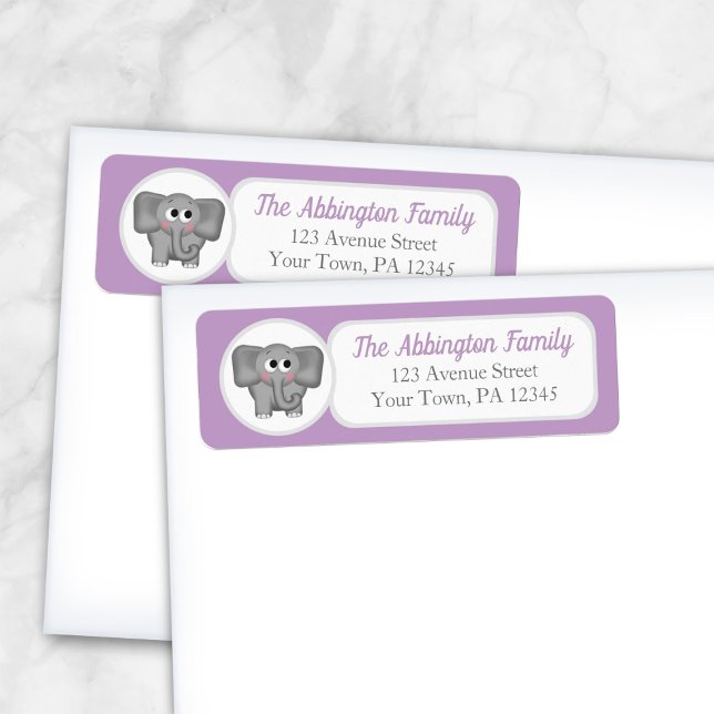 Purple Adorable Elephant Address Labels (Creator Uploaded)