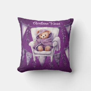 Purple Adorable Teddy Bear Girl Baby Shower Gift Cushion