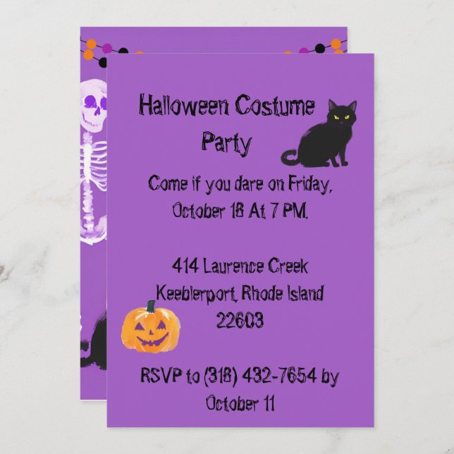 Purple Adult Halloween Party Invitation (Front/Back)