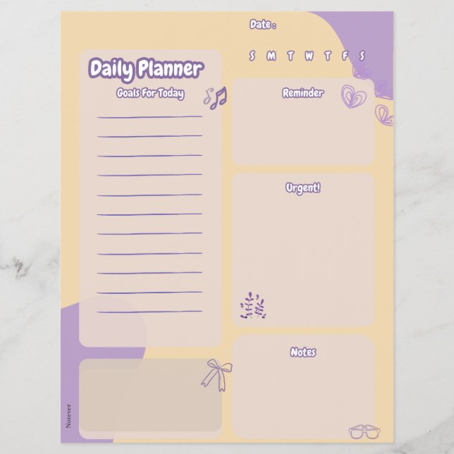 Purple Aesthetic Daily Planner Page (Front)