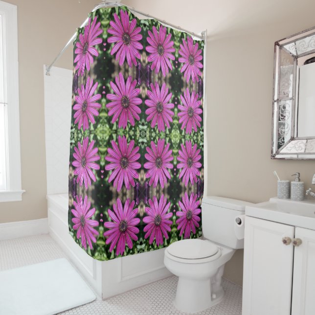 Purple African Daisy Flower Pattern   Shower Curtain (In Situ)