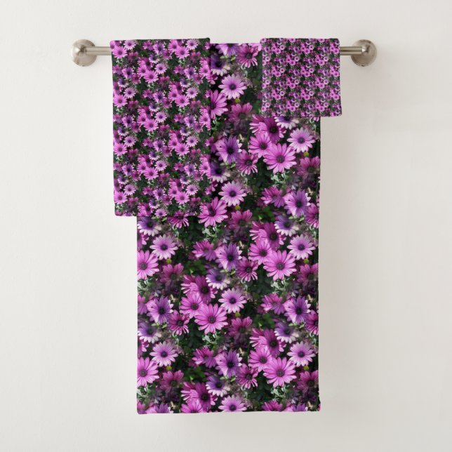 Purple African Daisy Flowers Nature Pattern    Bath Towel Set (Insitu)