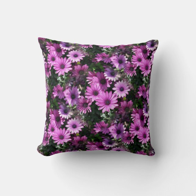 Purple African Daisy Flowers Nature Pattern Cushion (Front)