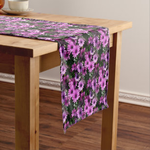 Purple African Daisy Flowers Nature Pattern Short Table Runner