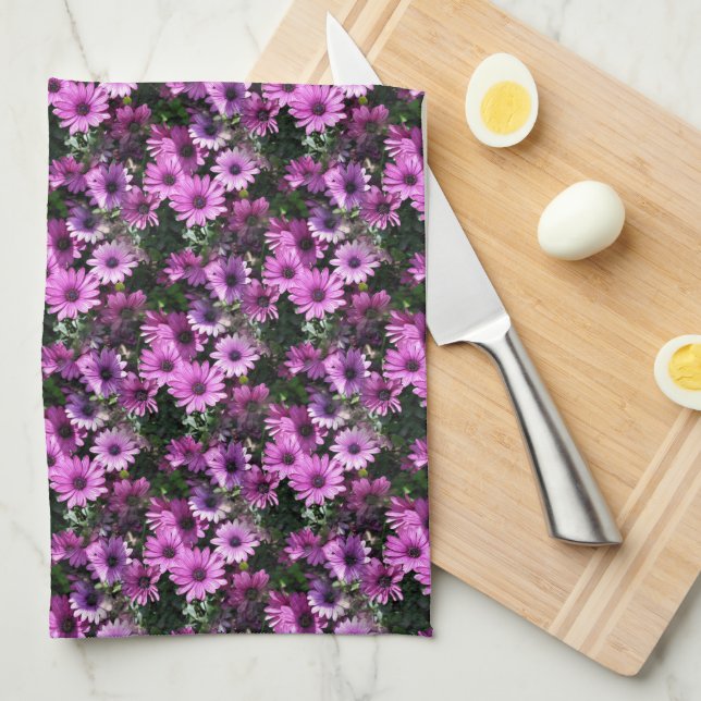 Purple African Daisy Flowers Nature Pattern    Tea Towel (Quarter Fold)