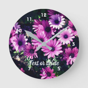 Purple African Daisy Flowers Personalised Round Clock