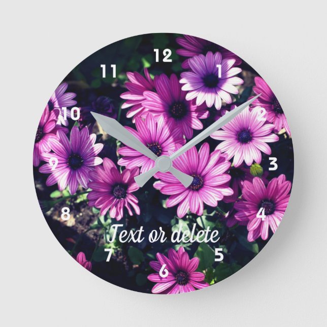 Purple African Daisy Flowers Personalised Round Clock (Front)