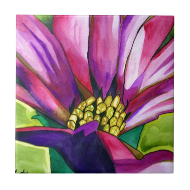 Purple African Daisy watercolor art flower Ceramic Tile (Front)