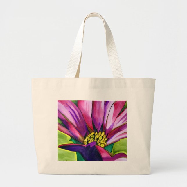 Purple African Daisy watercolor art flower Large Tote Bag (Front)