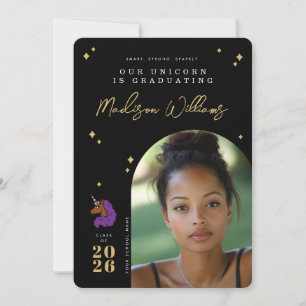 Purple Afro Unicorn Graduation Announcement