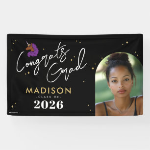 Purple Afro Unicorn Graduation Banner