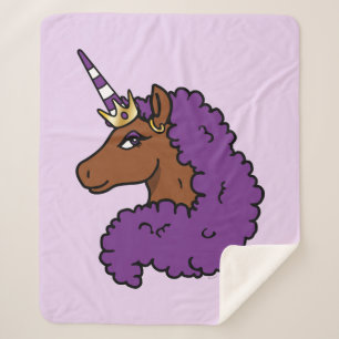 Purple Afro Unicorn Sherpa Blanket