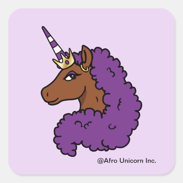 Purple Afro Unicorn Square Sticker (Front)