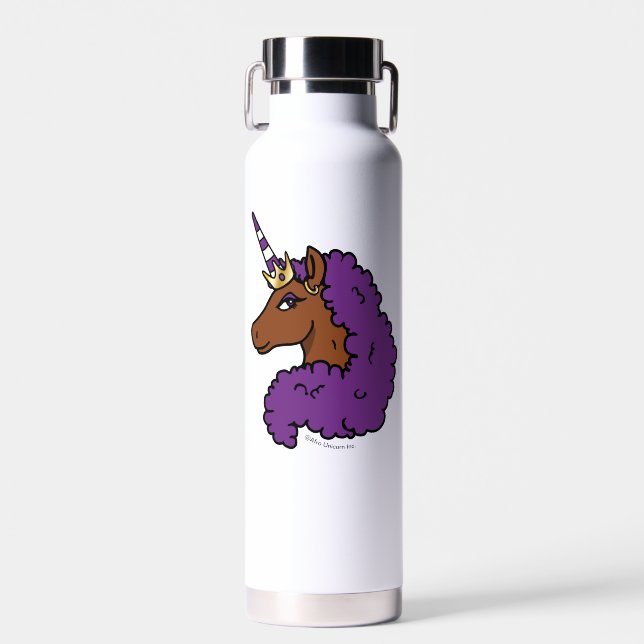 Purple Afro Unicorn Water Bottle (Front)