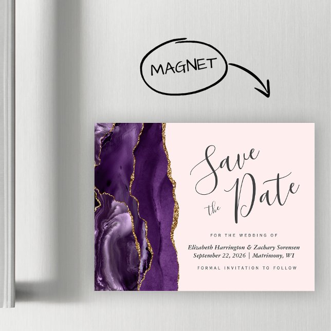 Purple Agate Blush Wedding Magnetic Save the Date (Creator Uploaded)