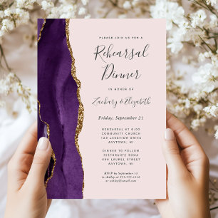 Purple Agate Blush Wedding Rehearsal Dinner Invitation