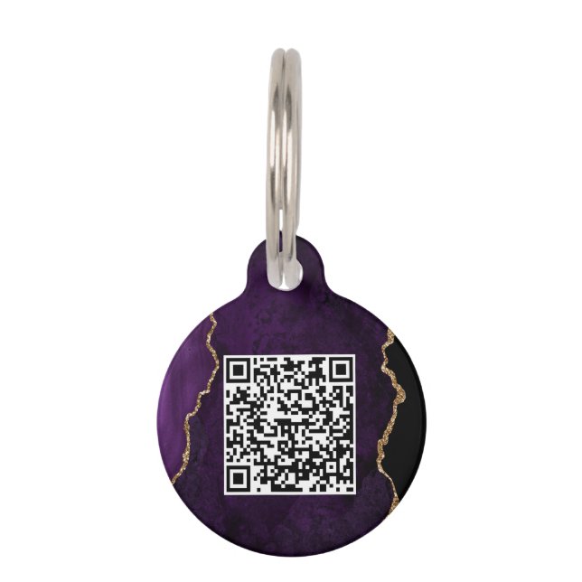 Purple Agate Custom QR Code Round Pet Tag (Back)