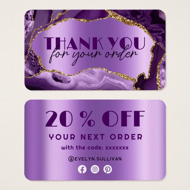 Purple agate faux foil discount card (Front & Back)