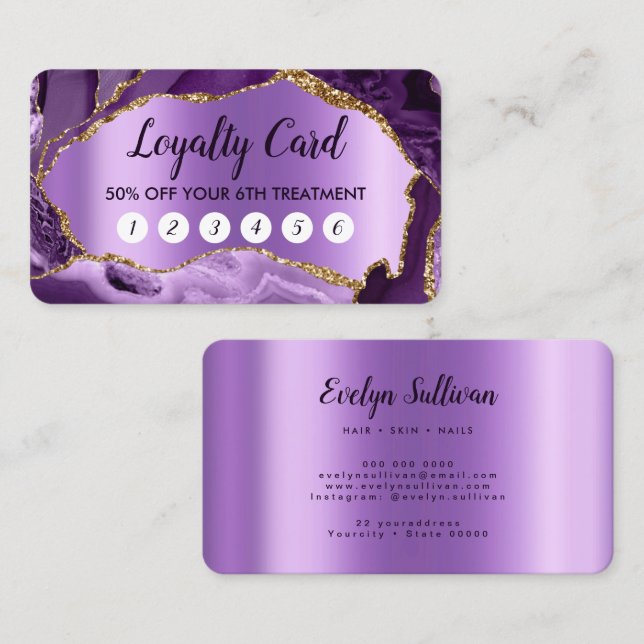 Purple Agate Faux Pearlescent Foil Loyalty Card (Front/Back)