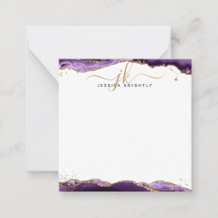 Purple Agate Geode Gold Glitter Script Monogram Card