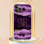 Purple Agate Geode Monogram Name Gold Glitter Case-Mate iPhone 14 Case<br><div class="desc">Elegant, stylish personalised cell phone case featuring purple agate, geode and marble with faux gold glitter with a monogram, initials or name shown in an editable modern font style in gold. OPTIONS: The sample is shown on an iPhone 14 Barely There case style--other phone models and case styles are available...</div>