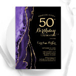 Purple Agate Gold Black 50th Birthday Invitation<br><div class="desc">Purple,  black and gold agate 50th birthday party invitation. Elegant modern design featuring watercolor agate marble geode background,  faux glitter gold and typography script font. Trendy invite card perfect for a stylish women's bday celebration. Printed Zazzle invitations or instant download digital printable template.</div>