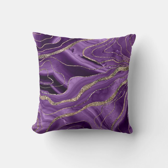 Purple Agate Gold Glitter Glam #1 Cushion (Front)