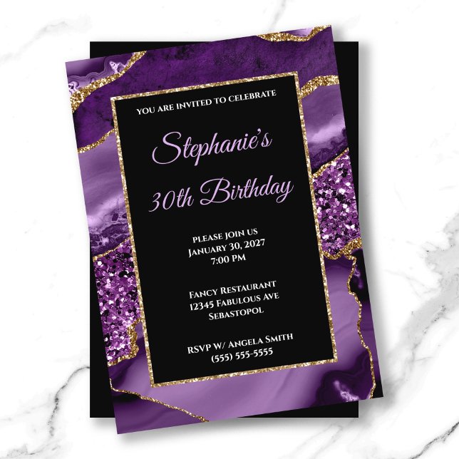 Purple Agate Gold Glitter Glam 30th Birthday Invitation (Purple Agate Gold Glitter Glam 30th Birthday Invitation)