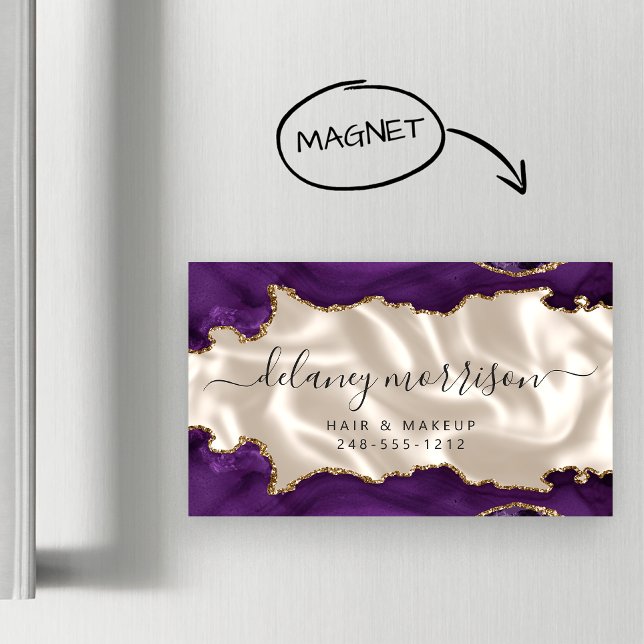 Purple Agate Gold Glitter Ivory Luxury Magnetic Business Card (Creator Uploaded)