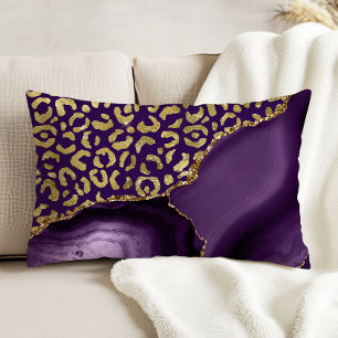 Purple Agate Gold Glitter Leopard Spots Decorative Cushion