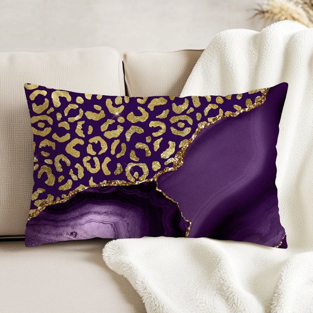 Purple Agate Gold Glitter Leopard Spots Decorative Cushion (Creator Uploaded)