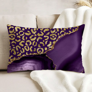 Purple Agate Gold Glitter Leopard Spots Decorative Cushion
