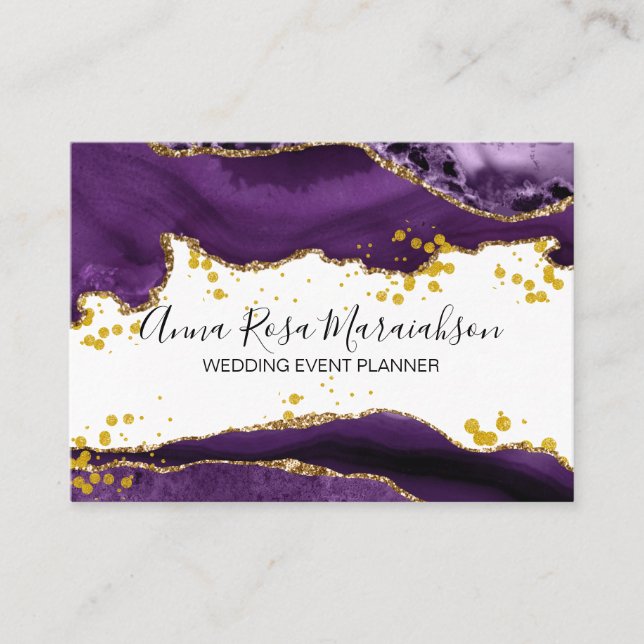 *~* Purple Agate Gold Glitter Modern Elegant Business Card (Front)