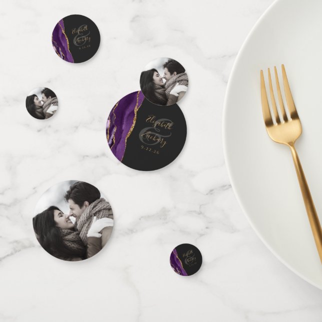 Purple Agate Gold Glitter Photo Dark Wedding Confetti (Group)