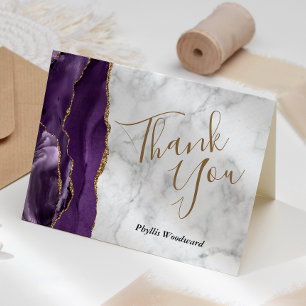 Purple Agate Gold Grey Marble Thank You Blank Card