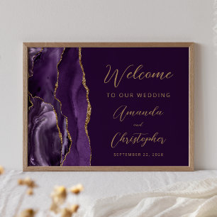 Purple Agate Gold Script Wedding Welcome Poster