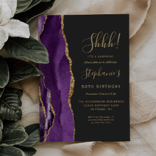 Purple Agate Gold Surprise 50th Birthday Party Invitation