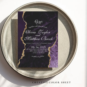 Purple Agate & Gold Wedding Script Wedding  Invitation