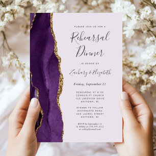 Purple Agate Lavender Wedding Rehearsal Dinner Invitation