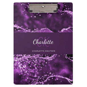 Purple agate marble monogram name clipboard