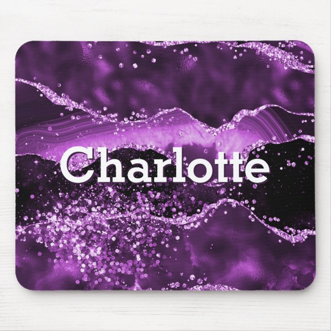 Purple agate marble monogram name mouse pad (Front)