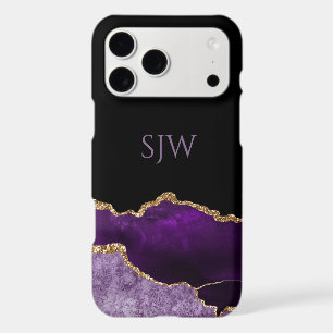 Purple Agate Monogram Gold Glitter