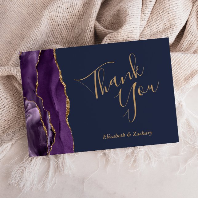 Purple Agate Navy Blue Wedding Thank You Card (Creator Uploaded)