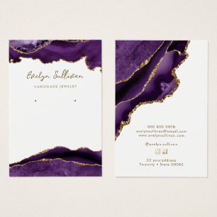 Purple agate on white earring display card
