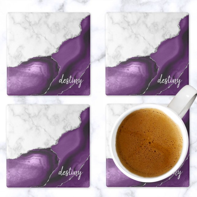 Purple Agate Signature White Marble Silver Stone Coaster (Creator Uploaded)