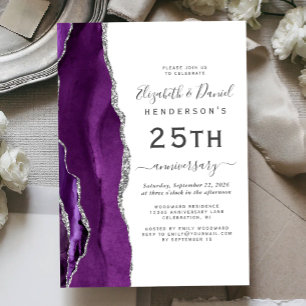 Purple Agate Silver 25th Anniversary Invitation
