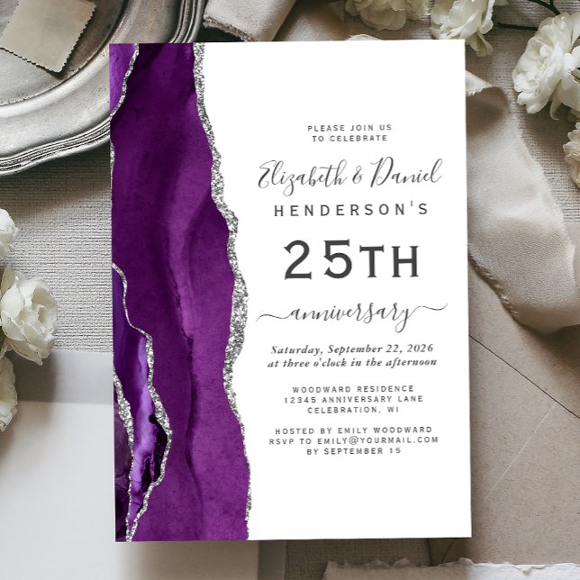 Purple Agate Silver 25th Anniversary Invitation (Creator Uploaded)