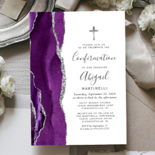 Purple Agate Silver Glitter Confirmation Invitation