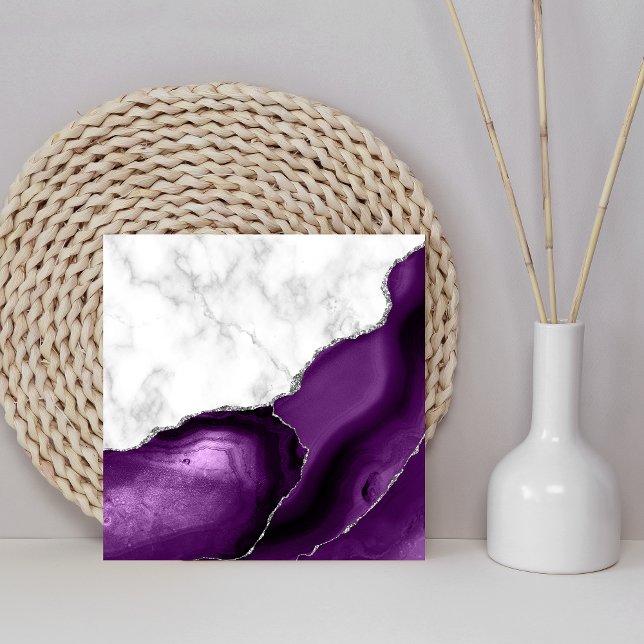 Purple Agate Silver Glitter White Marble Ceramic Tile (Creator Uploaded)