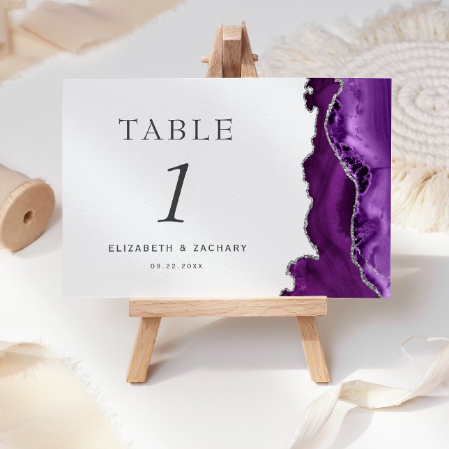 Purple Agate Silver Wedding Table Number (Creator Uploaded)